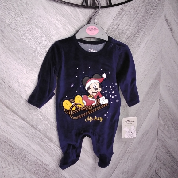 Disney Baby Mickey Mouse Christmas 2pc Set Coverall Jumpsuit Newborn (Blue) - Picture 4 of 8